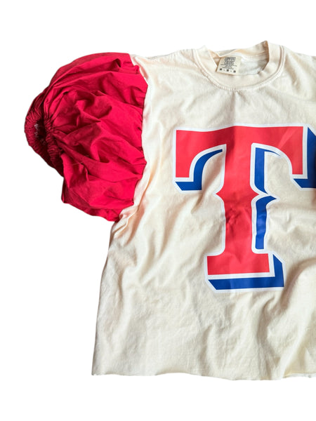 Texas Rangers Red Color Block Puff (Choose between a T Shirt Puff or Off Shoulder)