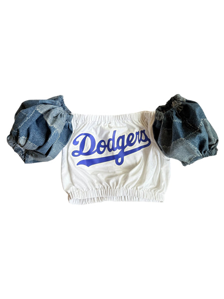 Dodgers Denim Block Color Block Puff (Choose between a T Shirt Puff or Off Shoulder)