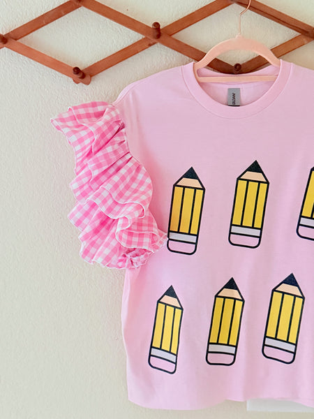 Classroom Collection- Pencil Pink Ruffle tee