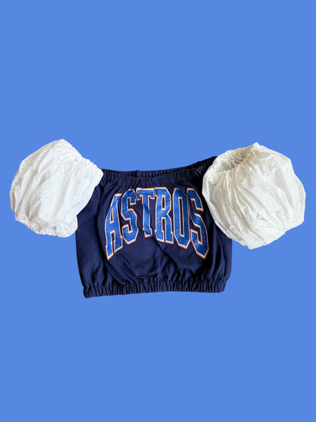 Astros NavyColor Block Puff w/ Eyelit Puffs(Choose between a T Shirt Puff or Off Shoulder)