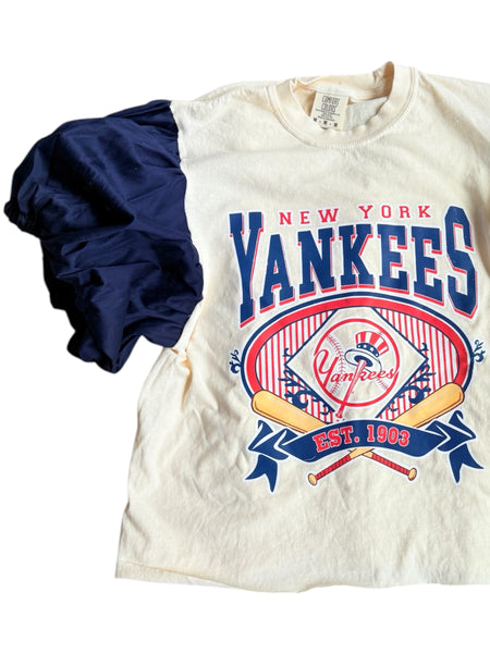 NY Yankees Navy Color Block Puff (Choose between a T Shirt Puff or Off Shoulder)