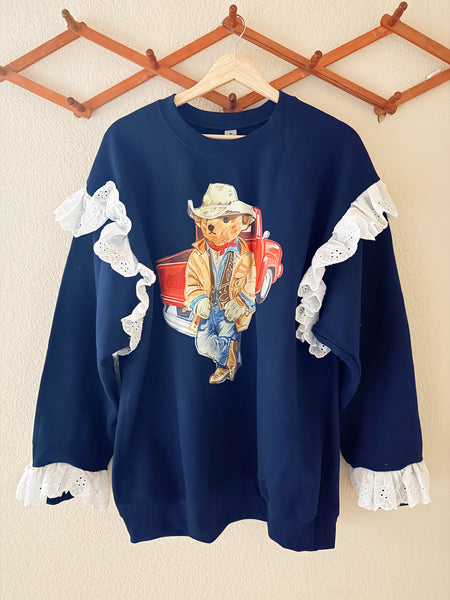 Sudadera con cuello redondo y volantes azul marino de Ford Truck Teddy