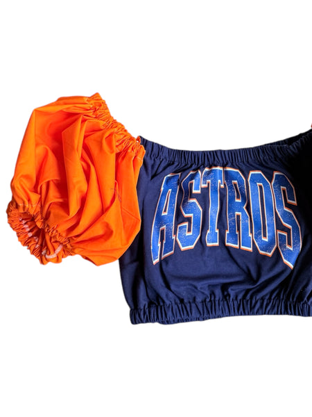 READY TO SHIP Astros Navy Color Block Puff (Choose between a T Shirt Puff or Off Shoulder)