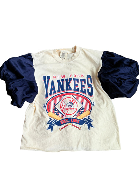 NY Yankees Navy Color Block Puff (Choose between a T Shirt Puff or Off Shoulder)
