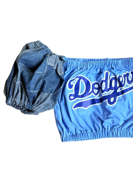 Baby Blue Dodgers Denim Puff (Choose between a T Shirt Puff or Off Shoulder)
