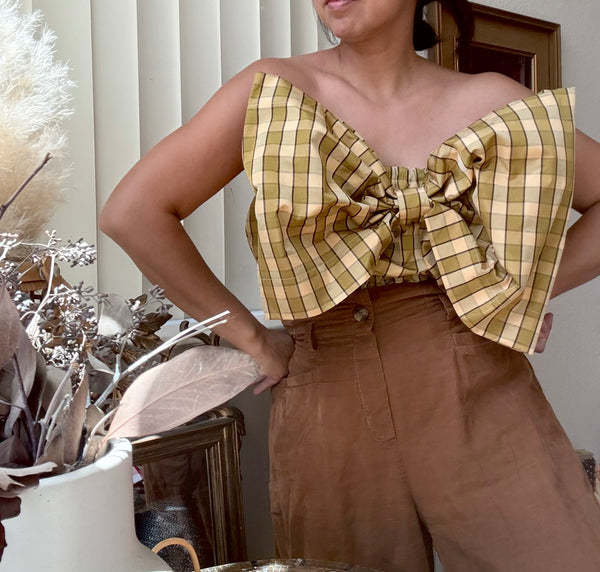 Mellow Yellow Plaid Viviana Bow Top