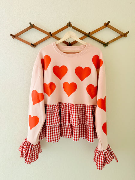 Classic Red Valentine Crewneck- simple ruffle or tiered ruffle options