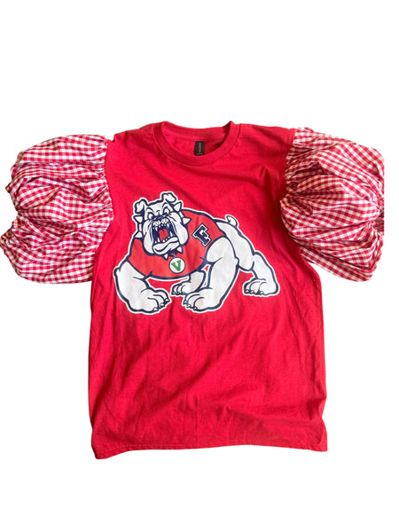 Fresno State DOGS Gingham Puff (Comes in off Shoulder or T-Shirt Puff)