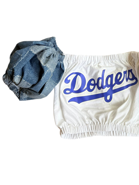 Dodgers Denim Block Color Block Puff (Choose between a T Shirt Puff or Off Shoulder)