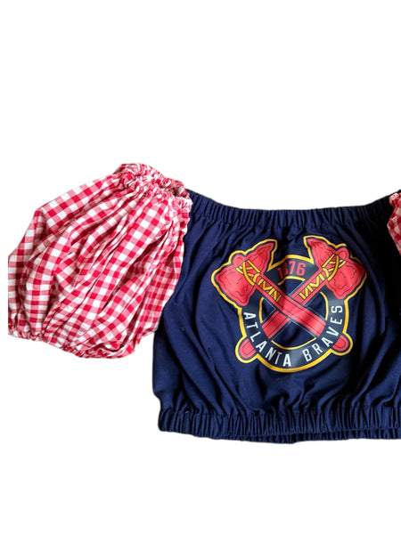 Atlanta Braves red Gingham Puff (Choose between a T Shirt Puff or Off Shoulder)