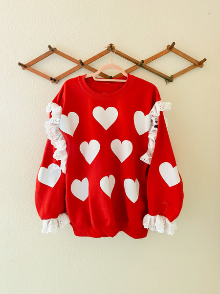 Classic Red Valentine Crewneck- simple ruffle or tiered ruffle options