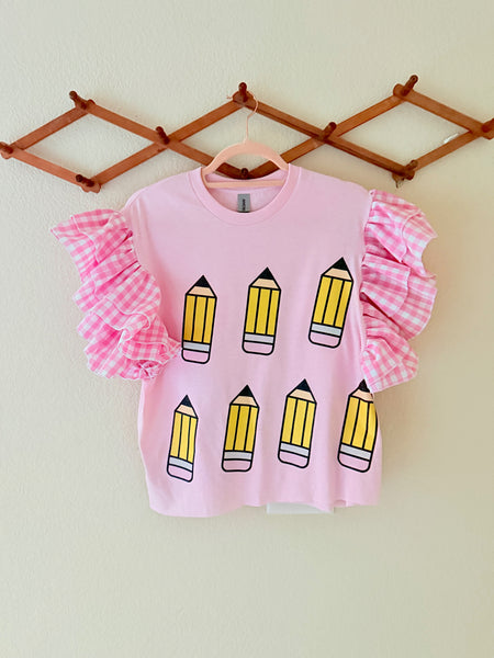 Classroom Collection- Pencil Pink Ruffle tee