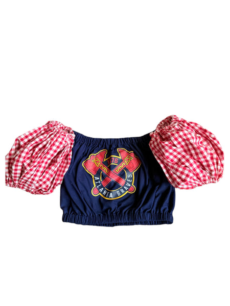 Atlanta Braves red Gingham Puff (Choose between a T Shirt Puff or Off Shoulder)