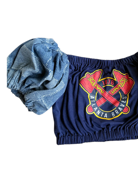 Atlanta Braves Navy Denim Block Color Block Puff (Choose between a T Shirt Puff or Off Shoulder)