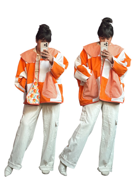 Orange Checkerboard Quilted coat