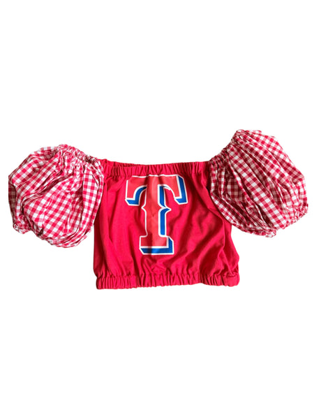 Texas Rangers Red Gingham Color Block Puff (Choose between a T Shirt Puff or Off Shoulder)