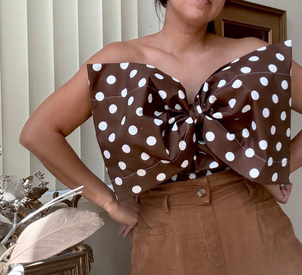 Brown Polka Dot Viviana Bow Top