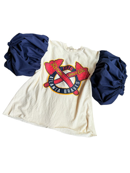 Atlanta Braves Navy Color Block Puff (Choose between a T Shirt Puff or Off Shoulder)