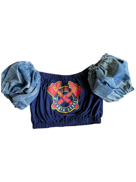 Atlanta Braves Navy Color Block Puff (Choose between a T Shirt Puff or Off Shoulder)