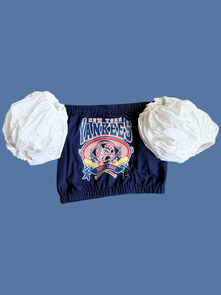 Ny Yankees White Eyelit Color Block Puff(Choose between a T Shirt Puff or Off Shoulder)