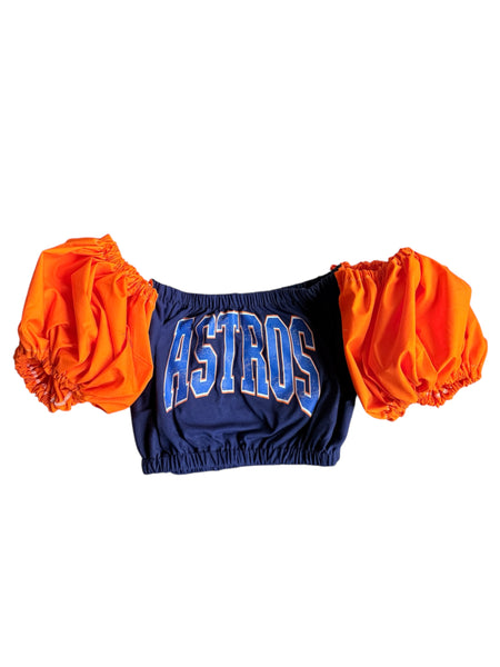 READY TO SHIP Astros Navy Color Block Puff (Choose between a T Shirt Puff or Off Shoulder)