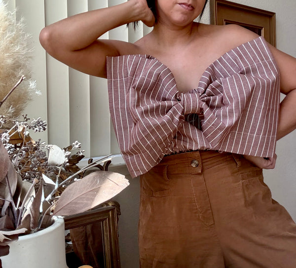 Light Chocolate Striped Vivianna Bow Top