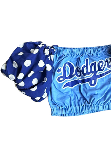 Baby Blue Dodgers Polka Dot Puff (Choose between a T Shirt Puff or Off Shoulder)