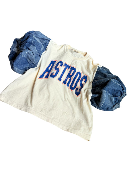 READY TO SHIP Astros Denim Puff(Choose between a T Shirt Puff or Off Shoulder)