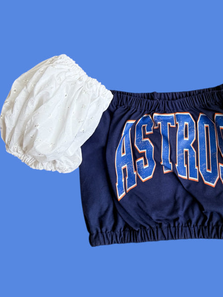 Astros NavyColor Block Puff w/ Eyelit Puffs(Choose between a T Shirt Puff or Off Shoulder)