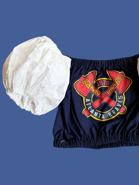 Atlanta Braves White Eyelit Puff (Choose between a T Shirt Puff or Off Shoulder)