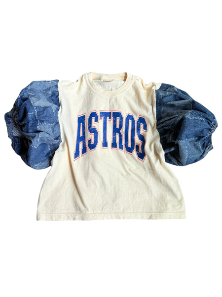Dodgers Denim Block Color Block Puff (Choose between a T Shirt Puff or Off Shoulder)