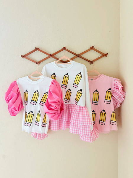 Classroom Collection- Pencil Pink Ruffle tee